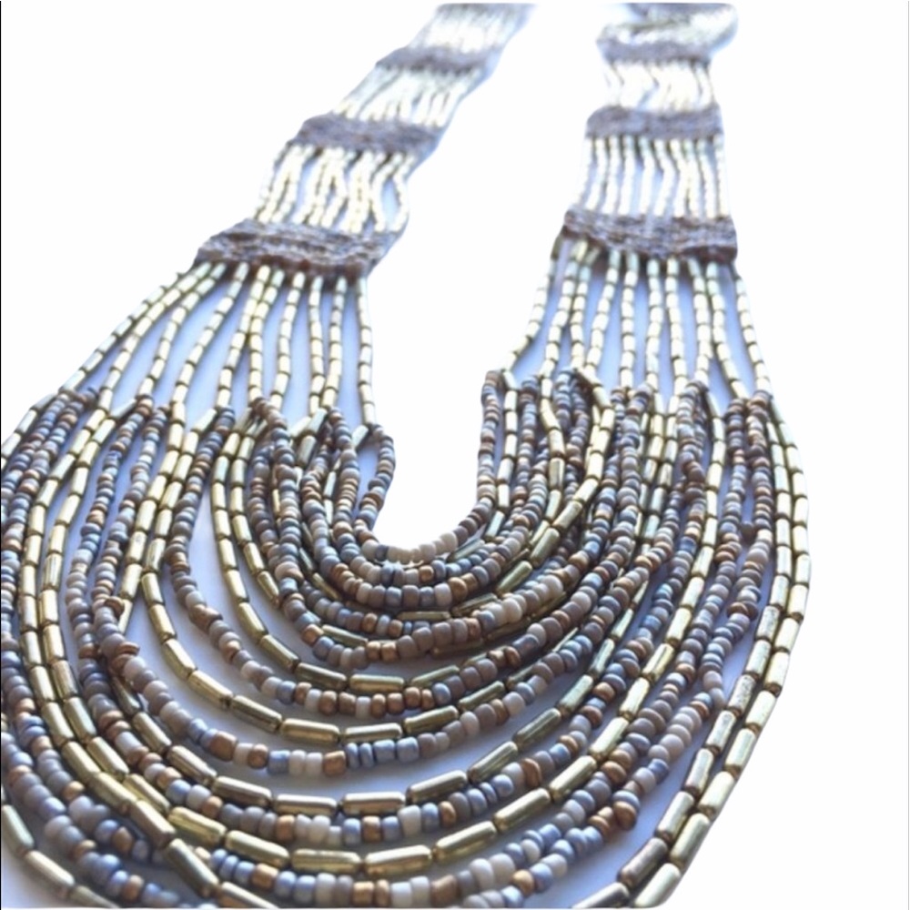 New LOFT Multi Strand Gold Pink Beaded Statement Necklace OS - Picture 3 of 8